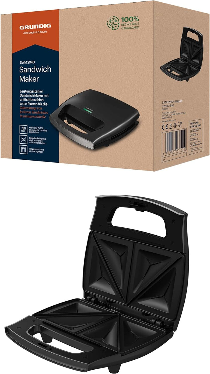 Grundig SWM2940 SWM 2940 Sandwichmaker, Schwarz-Metallic/Edelstahl Single, Single