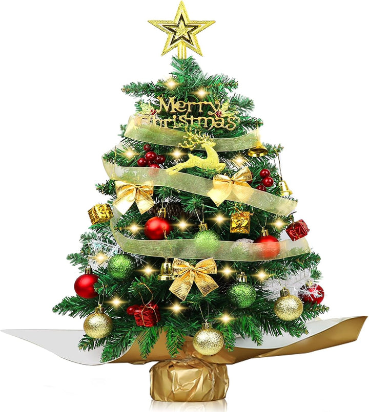 60cm Mini Weihnachtsbaum mit LED Beleuchtung,Kleiner Künstlicher Weihnachtsbaum mit Beeren Weihnacht