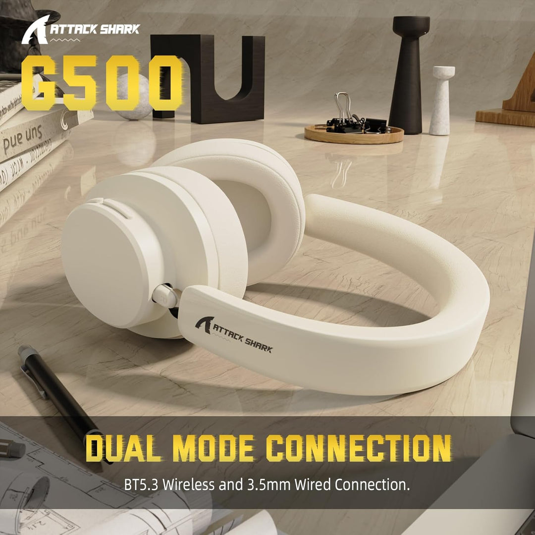 ATTACK SHARK G500 Kabelloser Kopfhörer mit Active Noise Cancelling, Over Ear Bluetooth Headset mit I