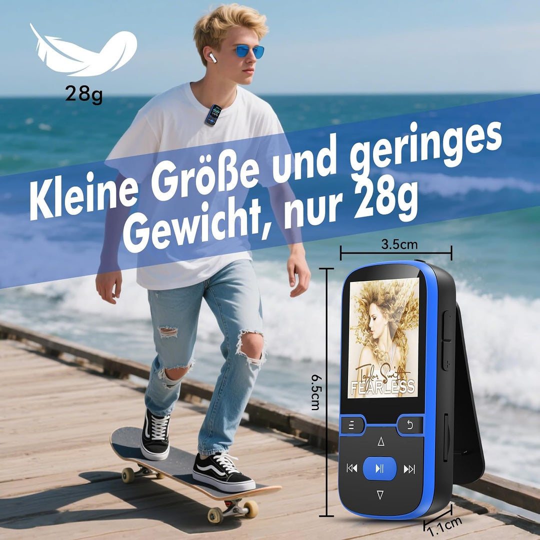 64 GB MP3 Player Bluetooth 5.3 mit Clip für Kinder Tragbarer mp3 -Player Musik-Player mit FM-Radio,