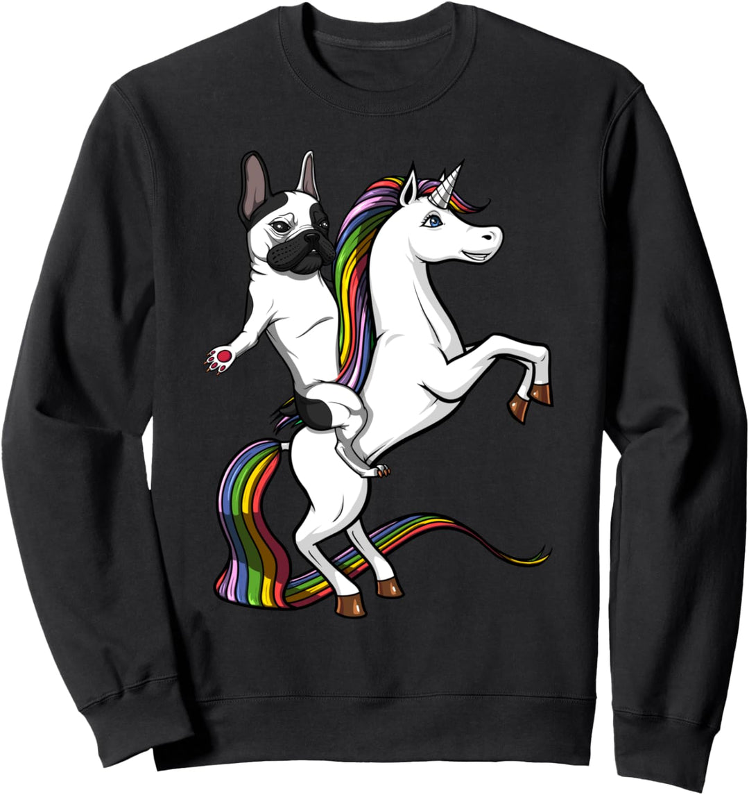 Französische Bulldogge Hund Reitet Auf Einhorn Kinder Jungen Sweatshirt