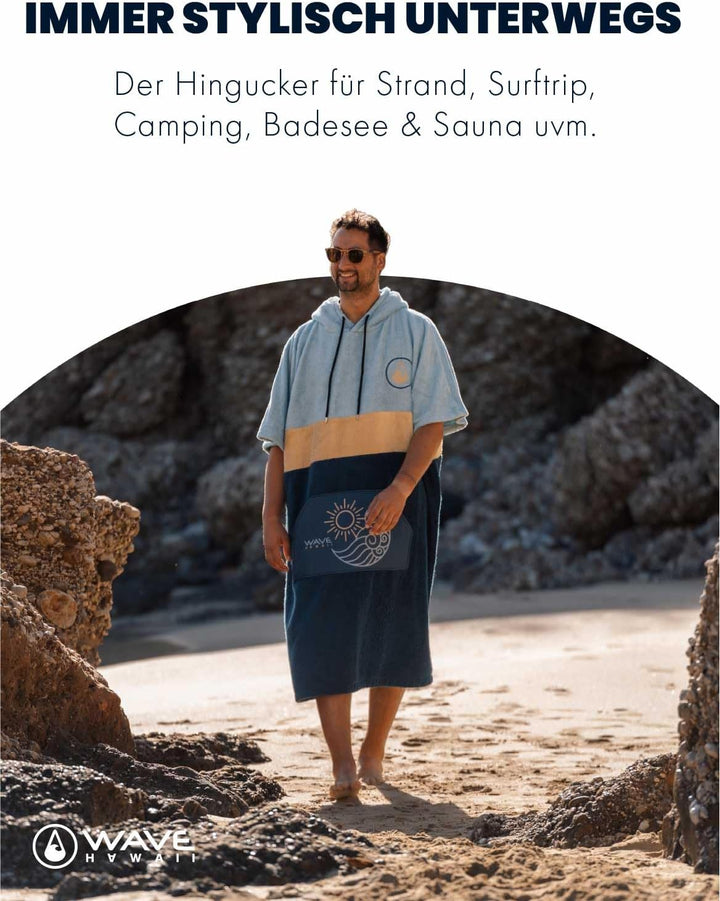 WAVE HAWAII Barravento Surfponcho für Körpergrössen 160-190 cm Poncho 100% ÖKO Baumwolle Velours Umk