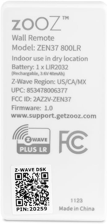 Zooz 800 Series Z-Wave Wandfernbedienung und Szenen-Controller mit grosser Reichweite ZEN37 (batteri