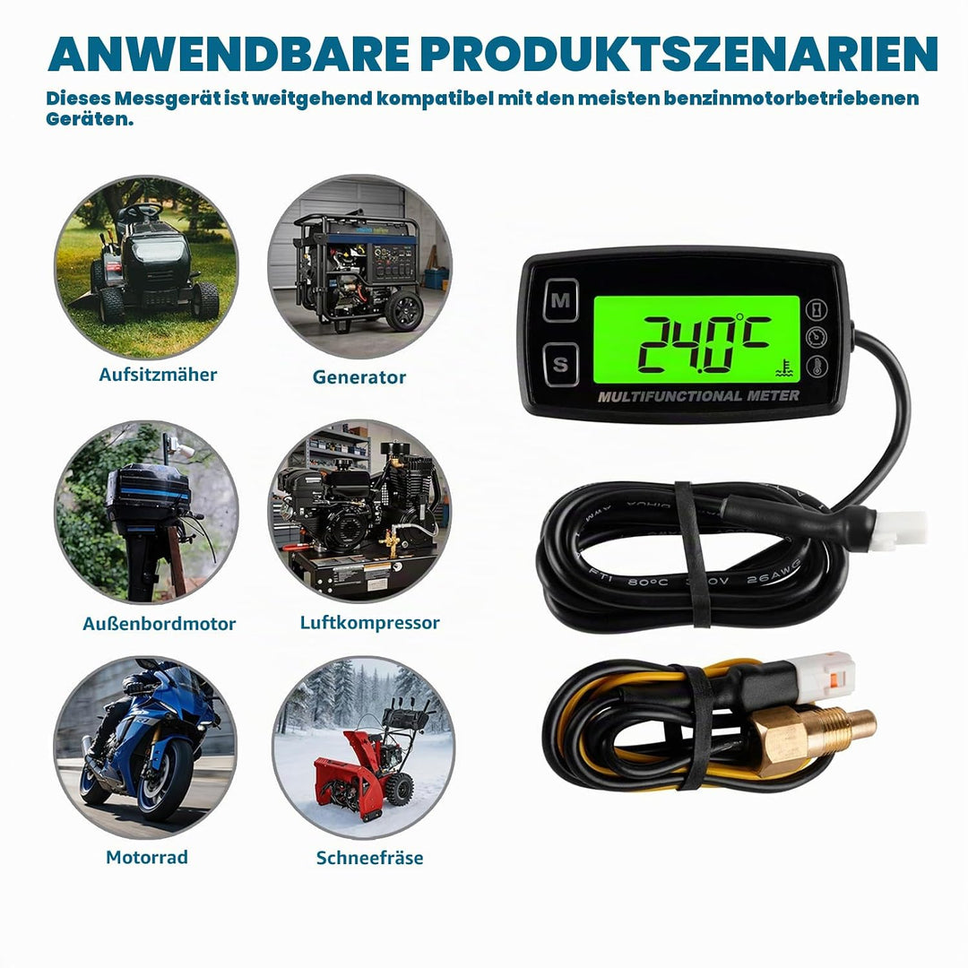 Runleader Digitales Öl-Wasser-Temperaturmessgerät, Echtzeit-Drehzahlanzeige, Alarmtemperatur und Dre