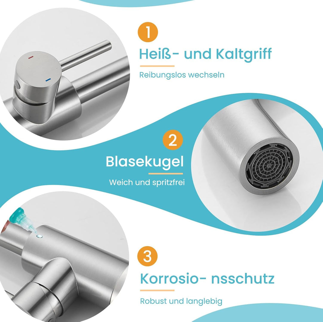 Wasserhahn Bad,Badarmatur/Küche Klein,360°drehbar,Einhebelmischer,Edelstahl Waschbeckenarmatur Gebür