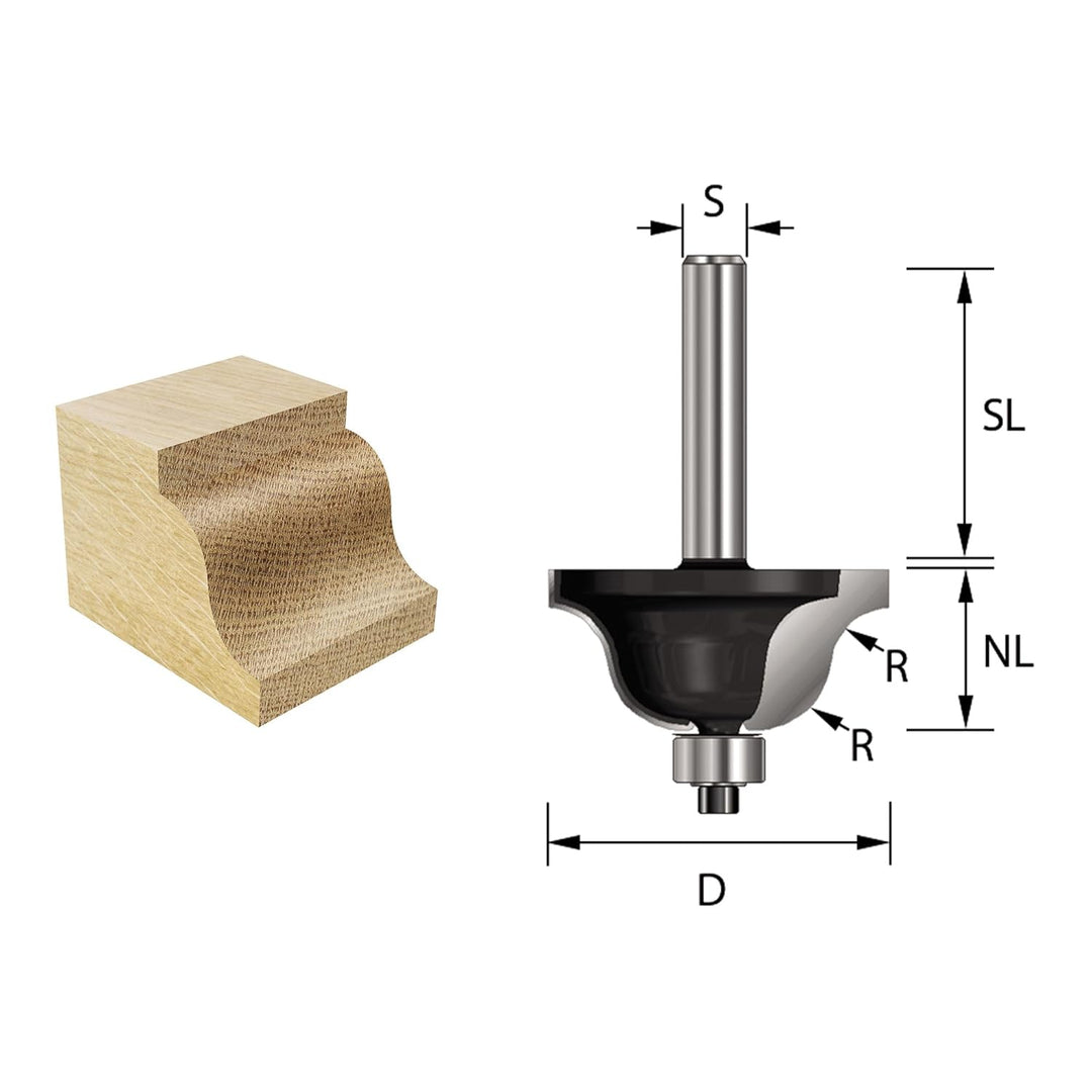 ENT 14962 Römischer Profilfräser HW, Schaft (S) 8 mm, Durchmesser (D) 34,9 mm, NL 16,6 mm, R 6,35 mm