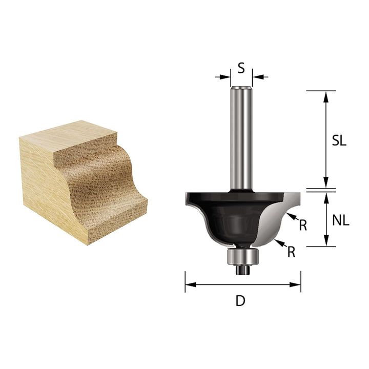 ENT 14962 Römischer Profilfräser HW, Schaft (S) 8 mm, Durchmesser (D) 34,9 mm, NL 16,6 mm, R 6,35 mm