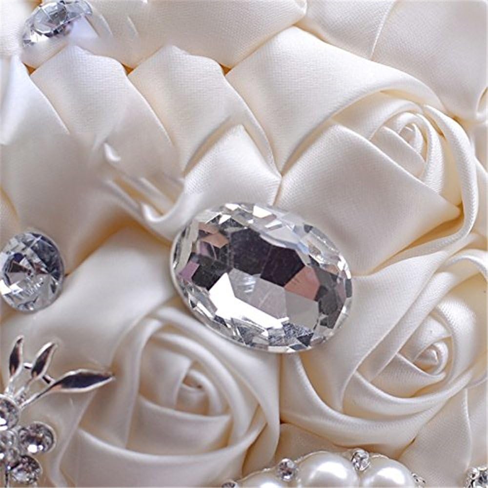 Fouriding Handgemachte Brosche Brautstrauss Braut Satin Rosen Blumen Strass Perlen Blumensträusse Ho