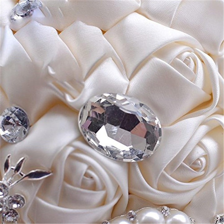 Fouriding Handgemachte Brosche Brautstrauss Braut Satin Rosen Blumen Strass Perlen Blumensträusse Ho
