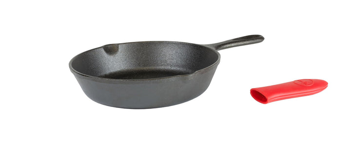 Lodge L5SK3ASHHM41B 20,3 cm Bratpfanne mit rotem Mini-Griff aus Silikon, Gusseisen, schwarz, 8 inche