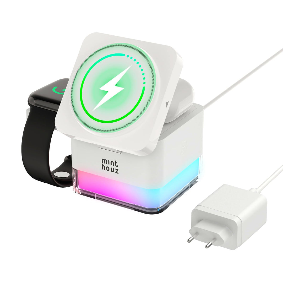 Minthouz Kabellose 3-in-1-Würfel-Ladestation,15W Schnelles Qi-zertifiziertes Drahtloses Ladehalter m