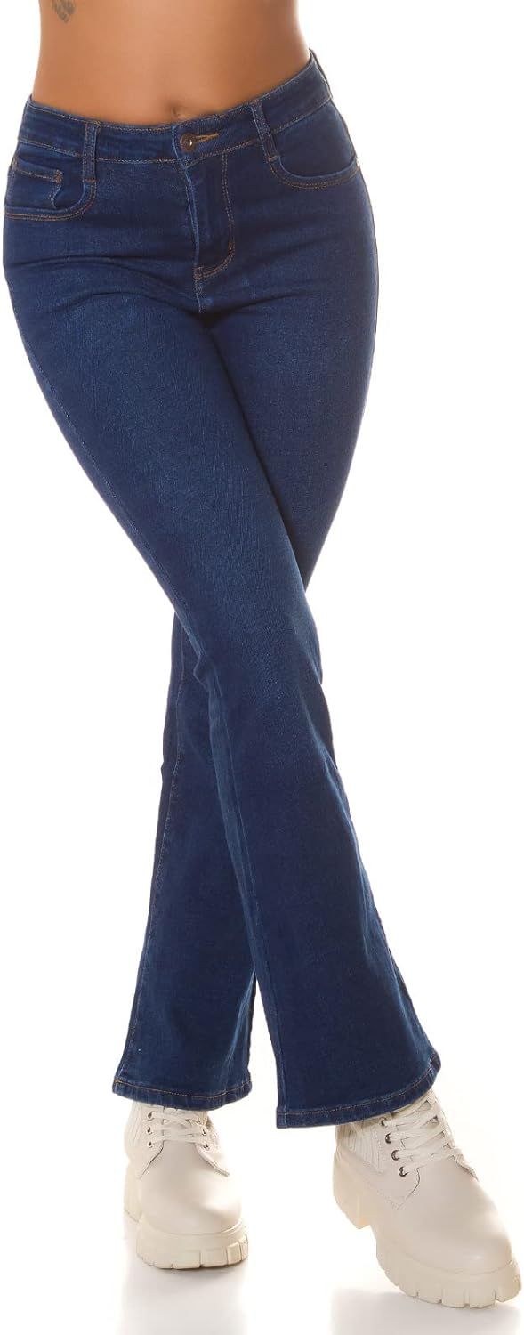 Koucla Basic High Waist Jeans mit Schlag 44 Blau, 44 Blau