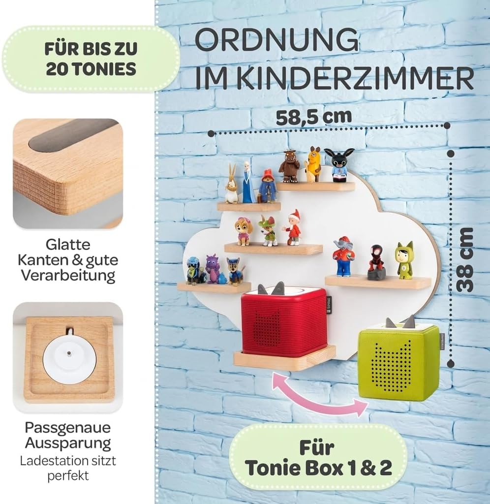 Tonie Regal Wolke Weiss für Toniebox 1 & 2 [GRATIS Tragetasche] bis 20 Figuren - Mädchen und Junge -