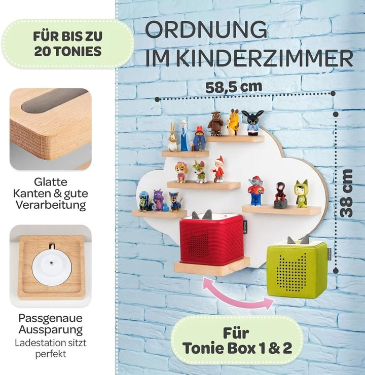 Tonie Regal Wolke Weiss für Toniebox 1 & 2 [GRATIS Tragetasche] bis 20 Figuren - Mädchen und Junge -