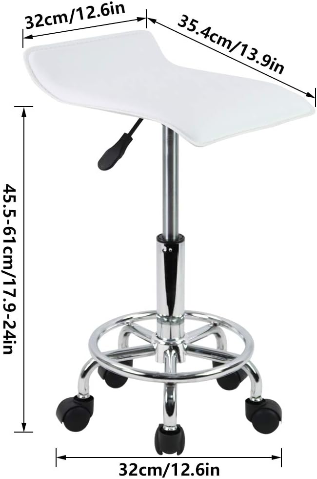 KKTONER Rollhocker Bürohocker quadratische Form Höhenverstellbar 45-61cm Weiss, Weiss