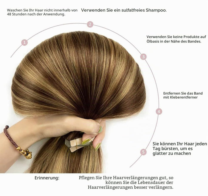 HotLulana Tape Extensions Echthaar Balayage Schokoladenbraun bis Karamellblond(#4/4/27) Extensions E