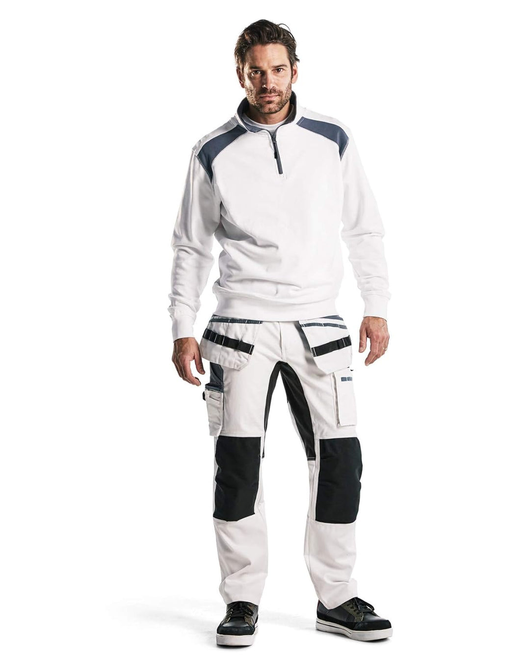 Blaklader 335311581094XS Sweater mit Half-Zip 2-Farbig, Weiss/Grau, Grösse XS