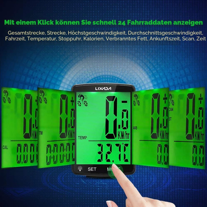 Lixada Fahrradcomputer Drahtloser multifunktionaler LCD-Bildschirm Fahrrad Regendichter Tachometer K
