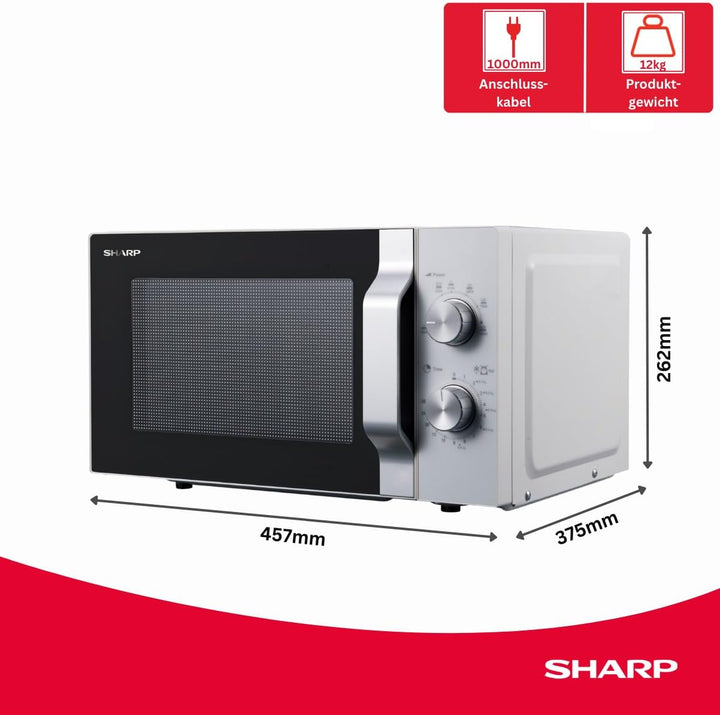 Sharp R204WA Solo-Mikrowelle,20 L,800 W,6 Leistungsstufen,Timer von 30 Minuten bis 00 Sekunden,Weiss