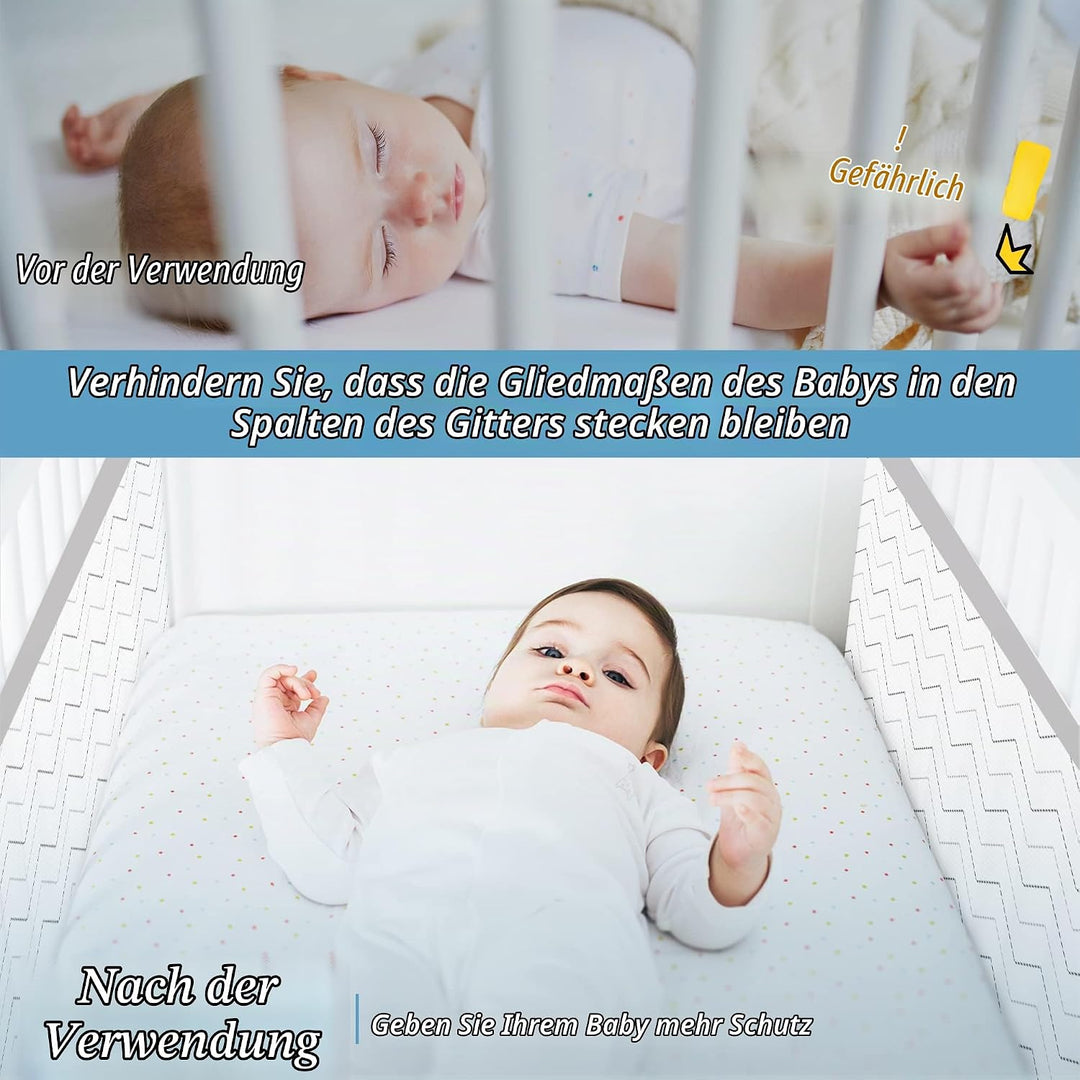 WYSWYG® Atmungsaktive Babybett Umrandungen für Sicherheit &amp; Komfort, Premium Bettumrandung Babybett