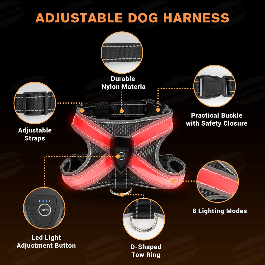 LED Leuchtgeschirr für Hunde - Aufladbar & Reflektierend Hundegeschirr, 3-Lagiges Air Mesh für Atmun