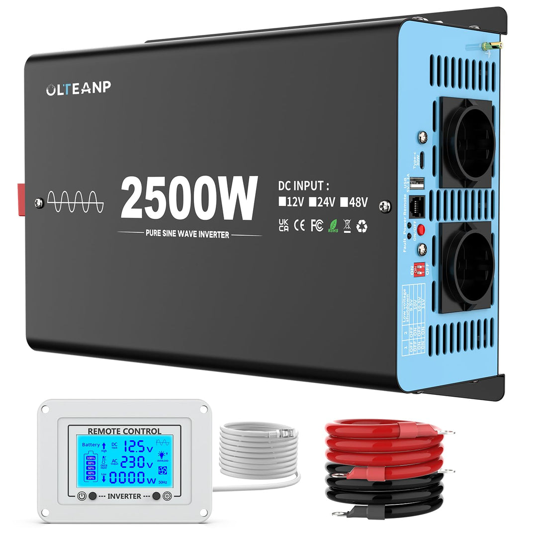 OLTEANP 2500W Spannungswandler 12v auf 230v Reiner Sinus Wechselrichter -Power Inverter Konverter mi