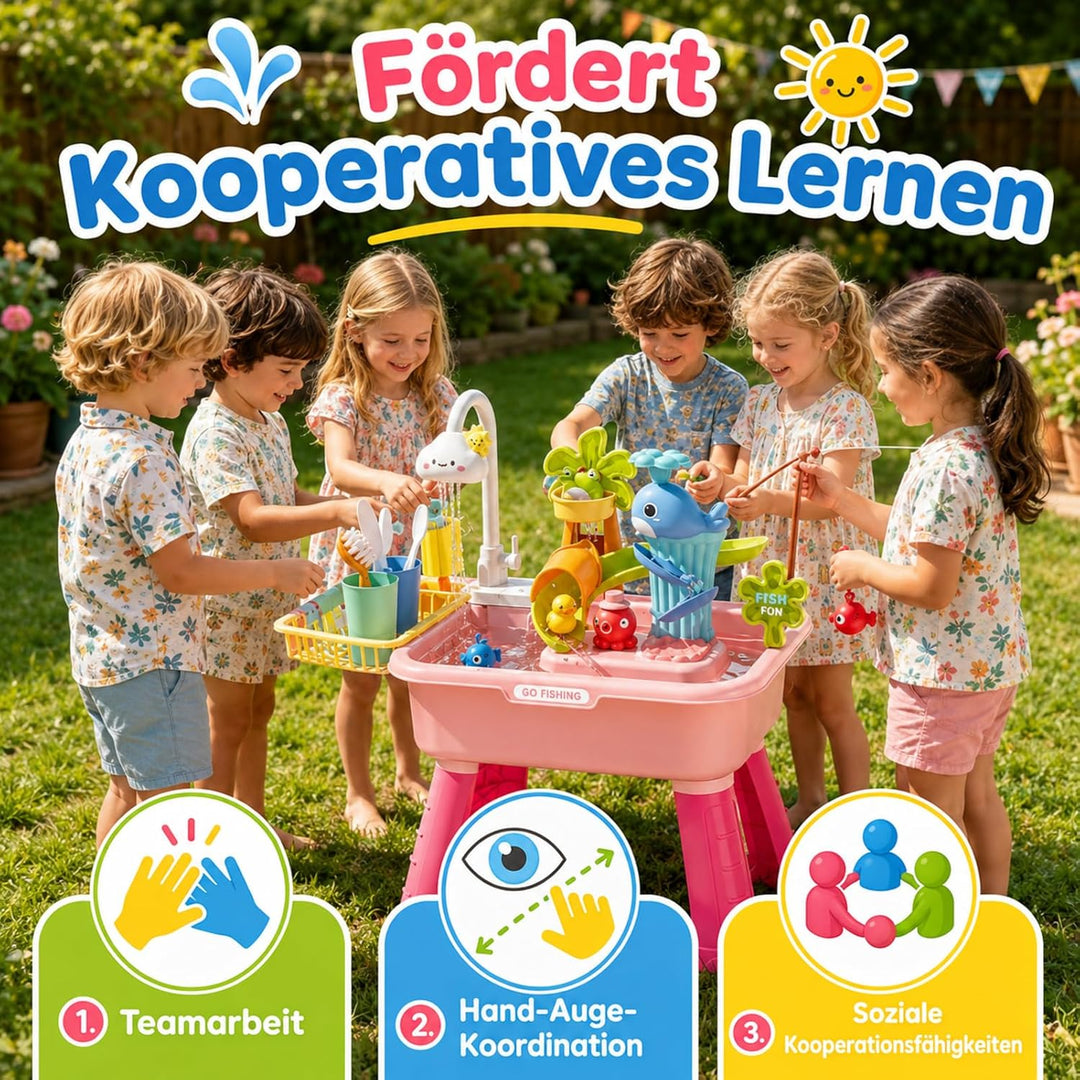 4-in-1 Spielspüle - Wassertisch Mit Pumpe Und Fliessendem Wasser | Sand Und Wasser Spielzeug | Angel