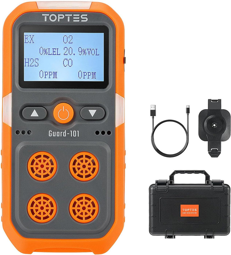 TopTes Guard-101 Gasmelder, 4 Gasmelder Für H2S, CO, LEL Und O2, Mit Vibration, Licht- Und Tonalarm,