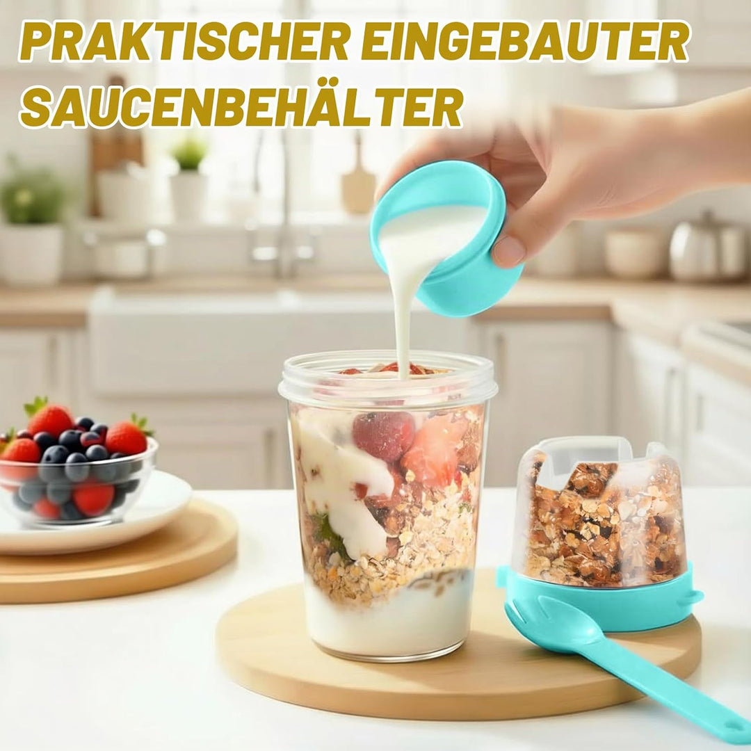 Müslibecher to Go, 4 Stück Jogurtbecher für Unterwegs mit löffel, Joghurt to Go Becher, Doppelschich