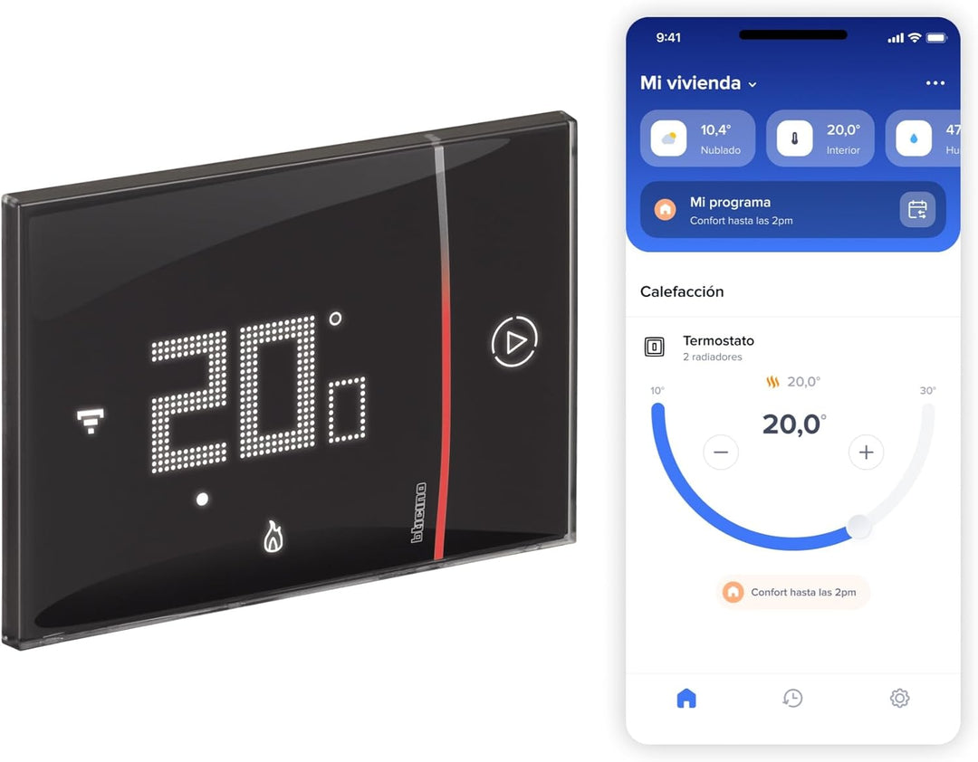 Bticino XG8002E Thermostat mit WiFi, New Smarther2 mit Netatmo, Schwarz, Temperaturregelung für den