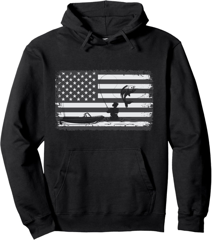Fische Angeln Hobby Angler Angelrute Amerika Flagge Fischer Pullover Hoodie