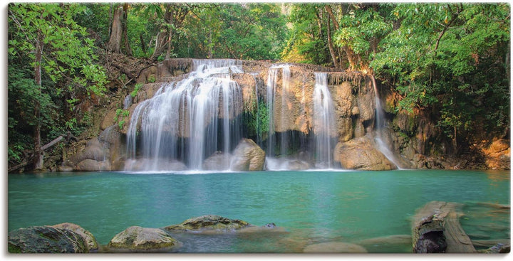 Artland Leinwandbild Wandbild Bild auf Leinwand 150x75 cm Wanddeko Dschungel Urwald Fluss Thailand L