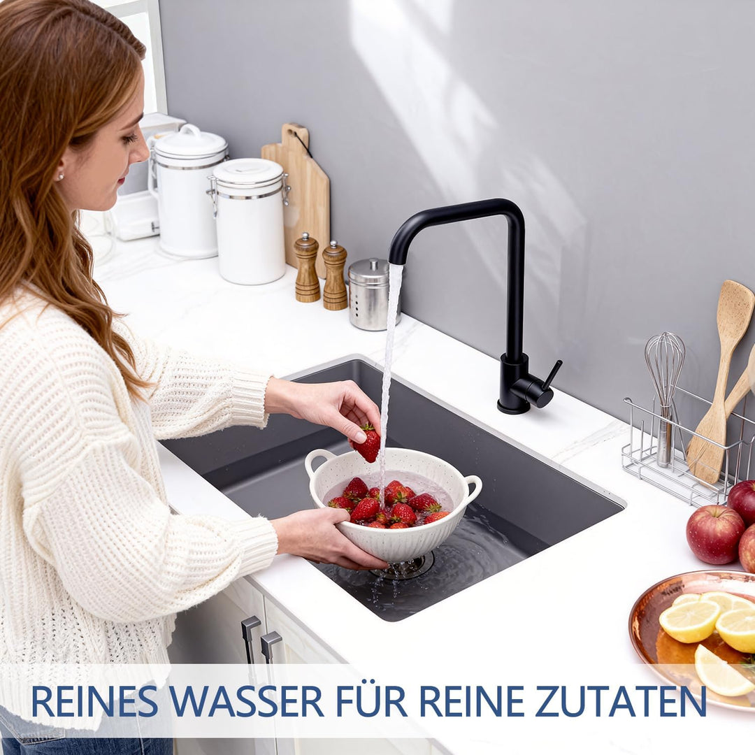 Küchenarmatur aus Edelstahl, 360° drehbarer L-förmiger Einhebelmischer, Einloch Wasserhahn für Spüle