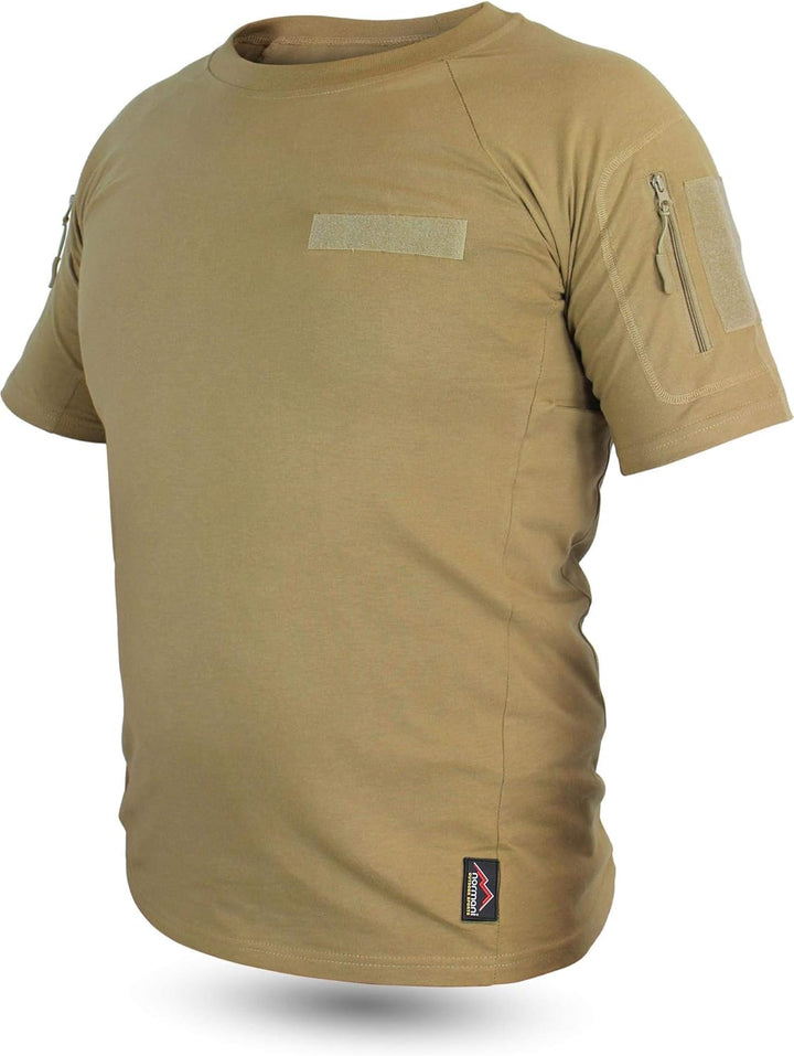 Tactical BDU Kampfshirt T-Shirt mit Klettpatches, Armtaschen & versteckten Seitentaschen Khaki S, Kh