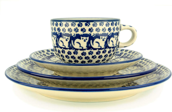 Bunzlauer Keramik Set aus Tasse mit Untertasse, Teller 18 cm und Teller 21,5 cm (Dekorl Garfield), D