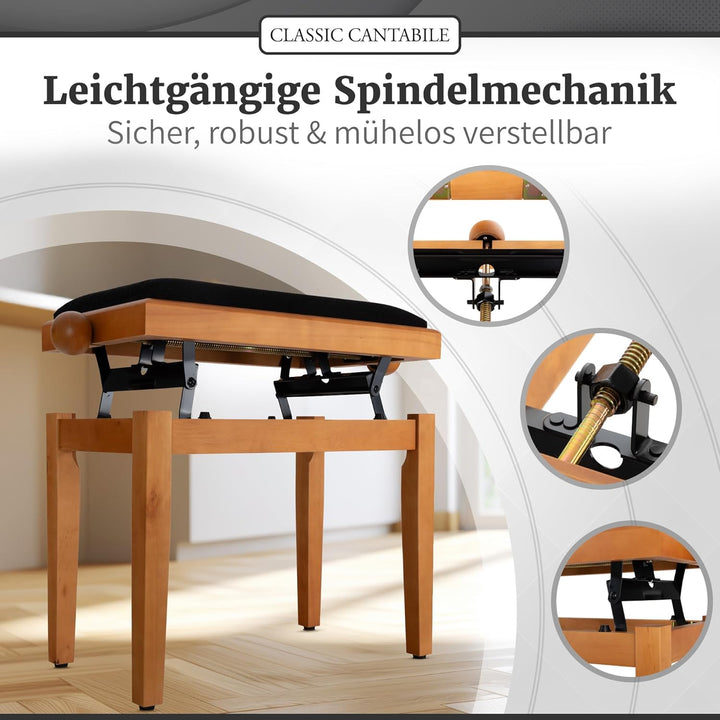 Classic Cantabile Pianobank Buche-matt (Höhenverstellbar von 47-56cm, Spindelmechanik, Sitzfläche 55