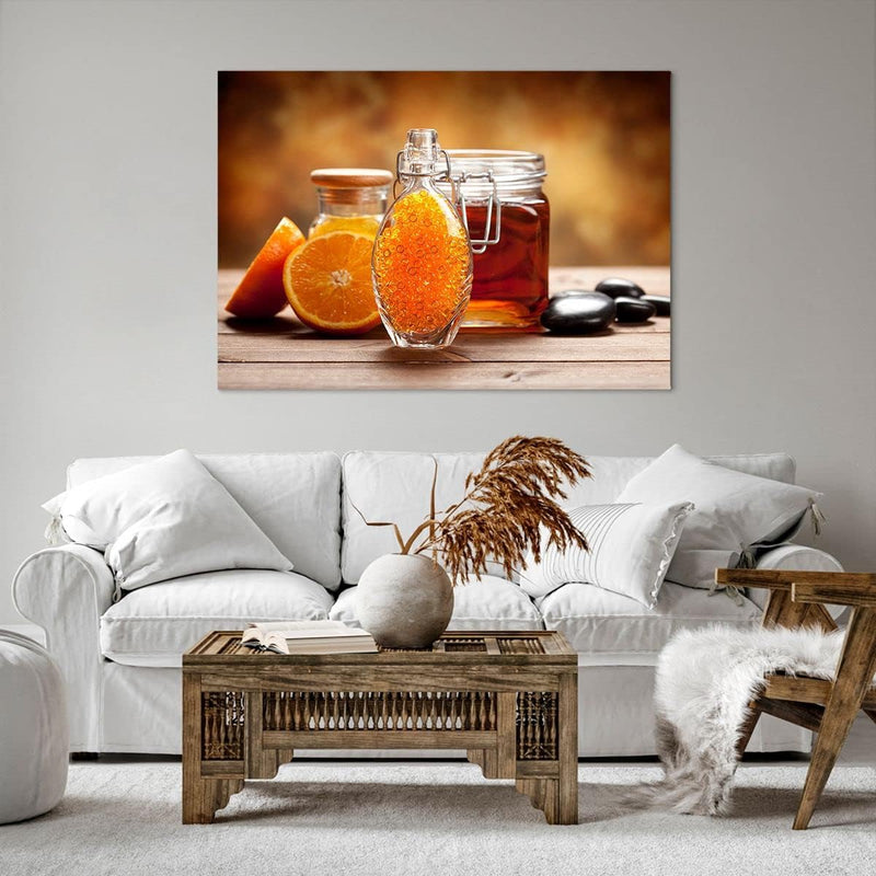 Bilder auf Leinwand 100x70cm Leinwandbild Essen Honig Glas Vitamin Gross Wanddeko Bild Schlafzimmer