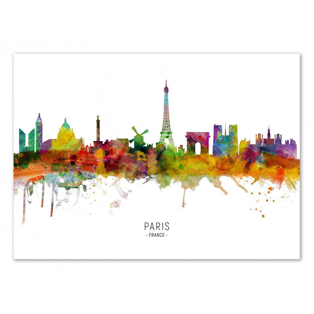 Wall Editions Art-Poster - Paris France Skyline (Colored Version) - Michael Tompsett