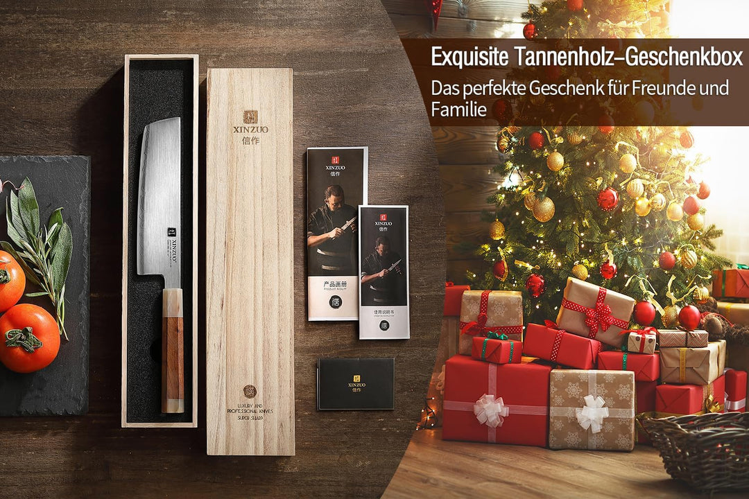 XINZUO Japanischer Stahl Nakirimesser 18.3cm Küchenmesser, Handgeschmiedet Kochmesser Japanischer ZD