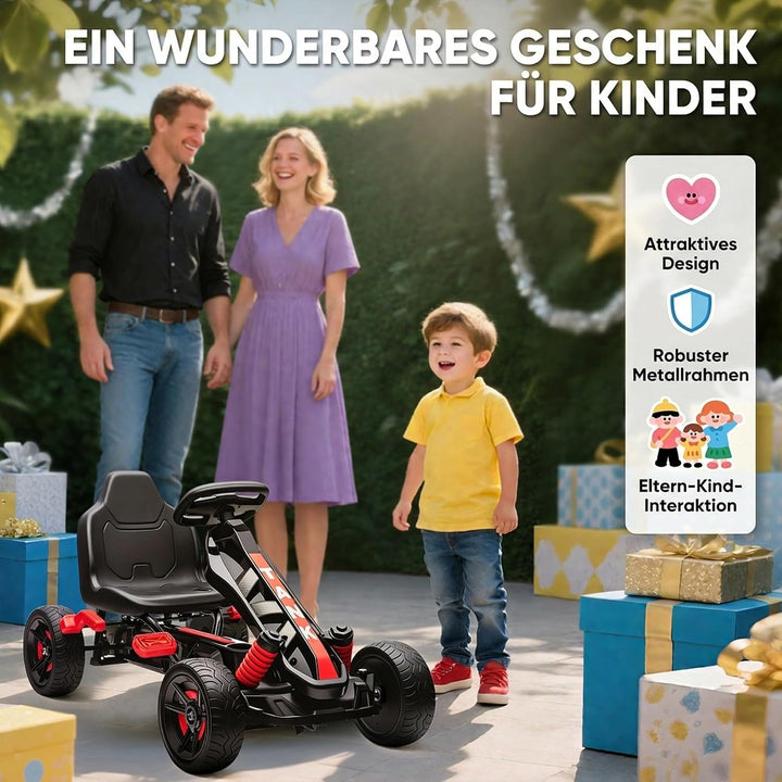 AIYAPLAY Gokart Tretauto mit Handbremse, Automatisches Kupplungssystem, Vor- und Rückwärtsgang, Tret