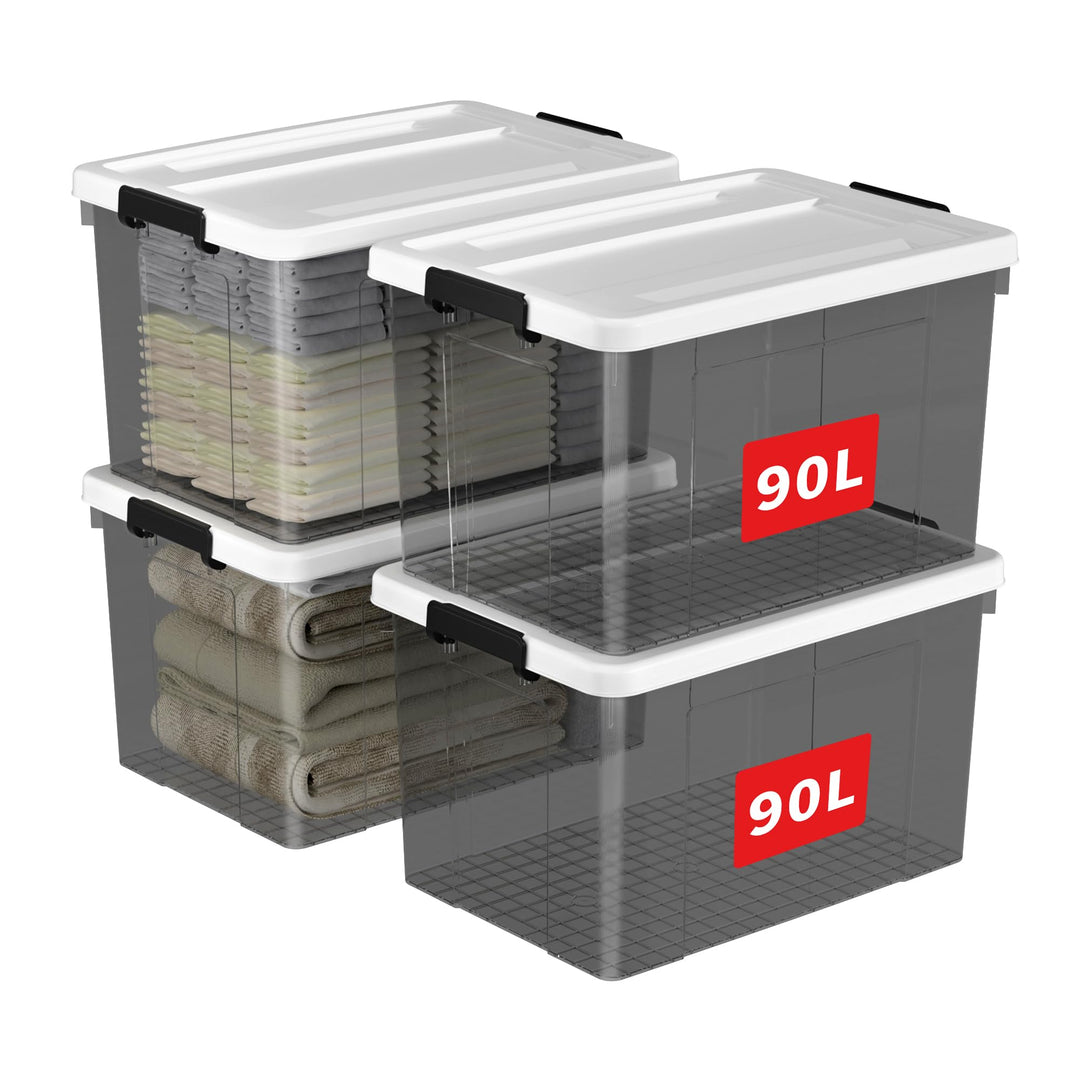 Cetomo 90L*4 Plastic Storage box, Tote box,Organizing Container with Durable Lid and Secure Latching