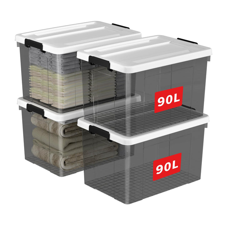 Cetomo 90L*4 Plastic Storage box, Tote box,Organizing Container with Durable Lid and Secure Latching