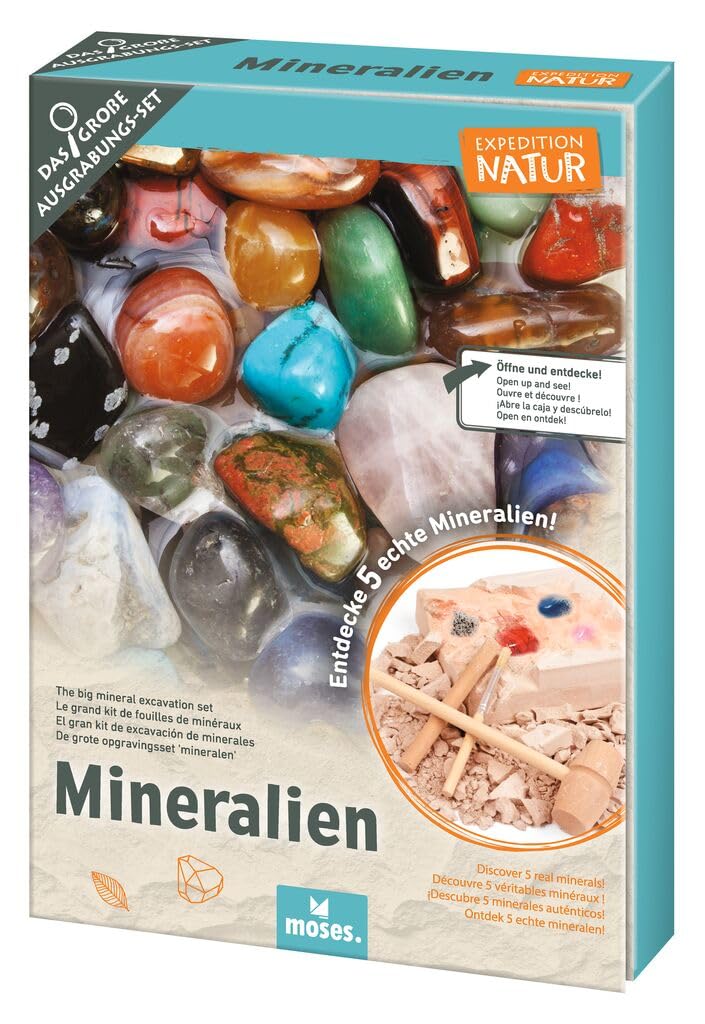 Moses. Expedition Natur Das grosse Mineralien-Ausgrabungs-Set, Gipsblock mit 5 echten Mineralien, Au