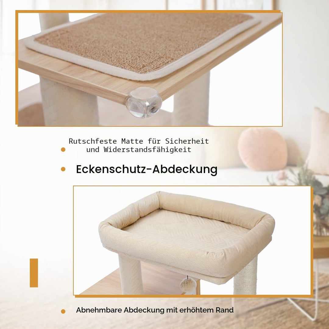 PAWZ Road Moderner Katzenbaum Holz Katzenturm mit Aufbewahrungsschrank Katzentoilette Gehege und ger
