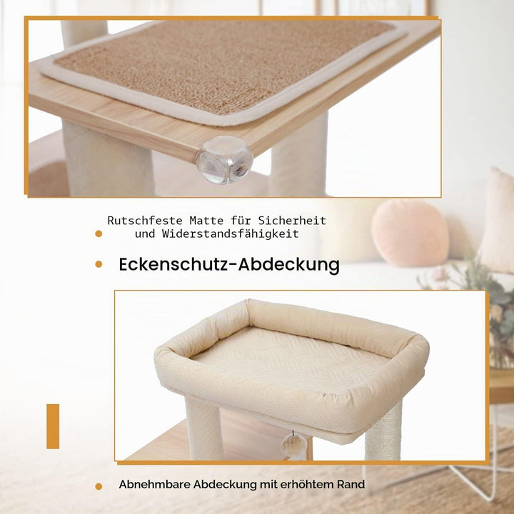PAWZ Road Moderner Katzenbaum Holz Katzenturm mit Aufbewahrungsschrank Katzentoilette Gehege und ger