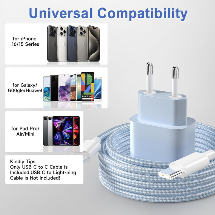 USB C Ladegerät Ladekabel für iPhone 16 15, 20W USB C Schnellladegerät und Schnellladekabel, 2Pack L