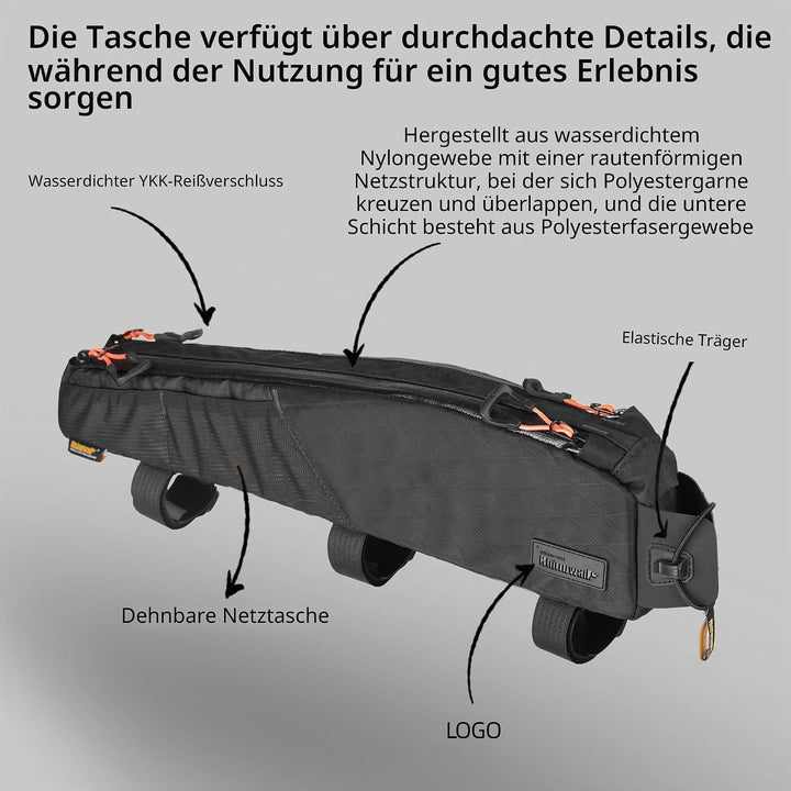Fahrrad Oberrohrtasche Wasserdicht Rahmentasche Dreieckstasch Doppelseitige Netzbeutel für MTB Rennr