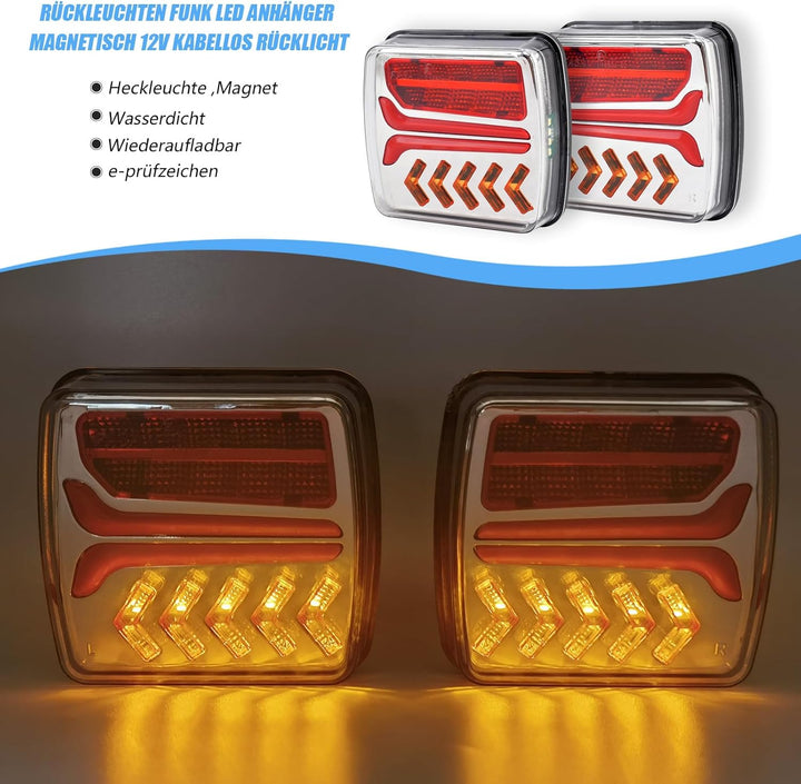 Kabelloss Rückleuchten LED Anhänger mit Magnet, 12V Funk Rücklicht Satz - Wasserdicht, Wiederaufladb