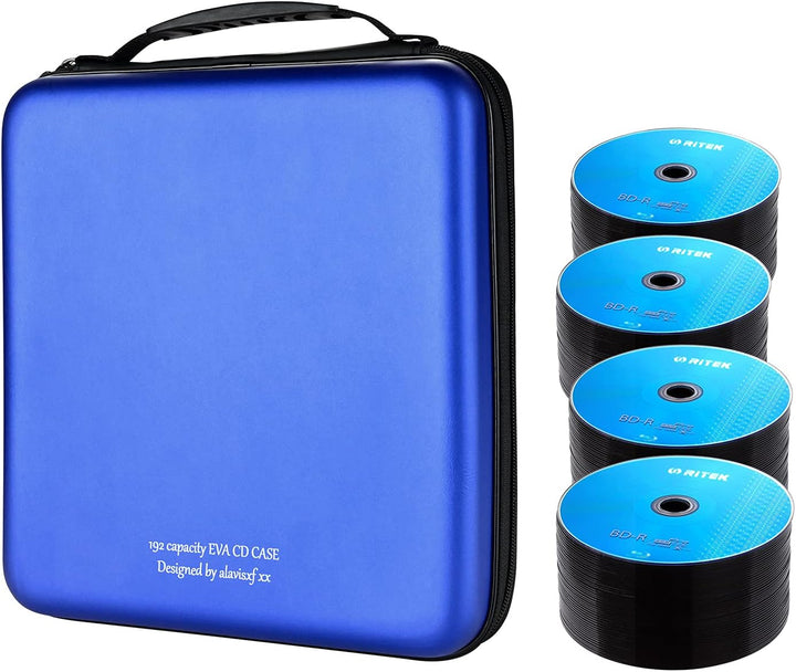 KUOCDSIK CD Tasche, 192 Kapazität, hartes EVA, schützende Blu-ray-CD-Brieftasche, Doppel-Reissversch