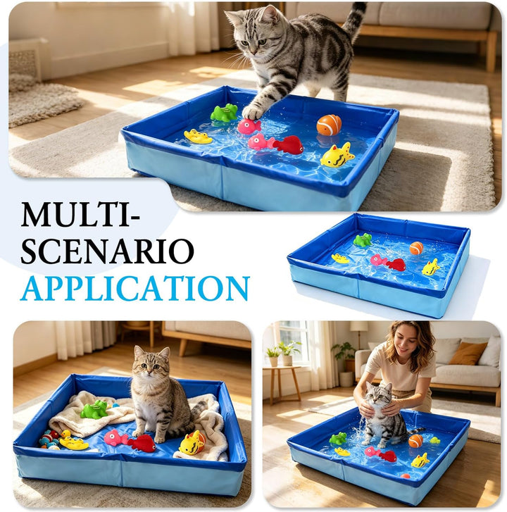 Katzen Pool 50x10cm Faltbare Katzenpool mit 6 Fischen Wasser Spielzeug Faltbarer Pool Interaktives W